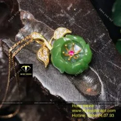 Dây chuyền nụ Hoa mẫu đơn Ngọc bích, vàng 18k - Ảnh 6