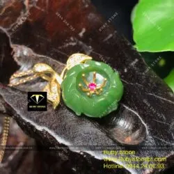 Dây chuyền nụ Hoa mẫu đơn Ngọc bích, vàng 18k - Ảnh 3