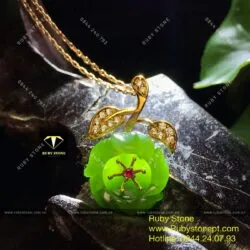Dây chuyền nụ Hoa mẫu đơn Ngọc bích, vàng 18k
