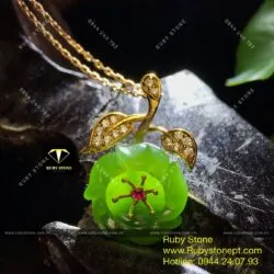 Dây chuyền nụ Hoa mẫu đơn Ngọc bích, vàng 18k - Ảnh 2