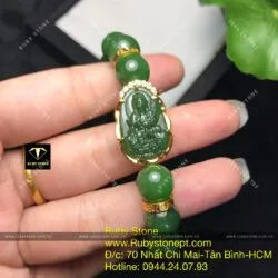 Vòng tay Ngọc bích mix Phật bản mệnh mini, vàng 10k - Ảnh 2
