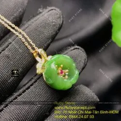 Mặt dây chuyền hoa mẫu đơn Ngọc bích, vàng 10k - Ảnh 5