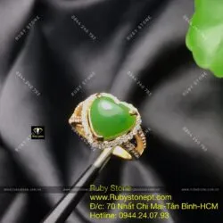 Nhẫn trái tim Ngọc bích, vàng 10k - Ảnh 5