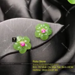 Khuyên tai hoa mai Ngọc bích, vàng 10k - Hình ảnh 8