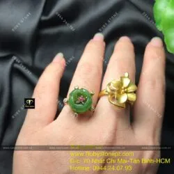 Nhẫn nụ hoa mẫu đơn Ngọc bích, vàng 10k - Ảnh 6