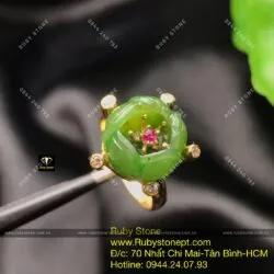 Nhẫn nụ hoa mẫu đơn Ngọc bích, vàng 10k - Ảnh 3