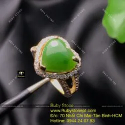 Nhẫn trái tim Ngọc bích, vàng 10k - Ảnh 2