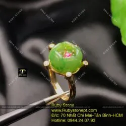 Nhẫn nụ hoa mẫu đơn Ngọc bích, vàng 10k - Ảnh 4