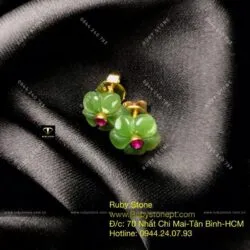 Khuyên tai hoa mai Ngọc bích, vàng 10k - Hình ảnh 5