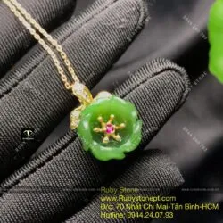 Mặt dây chuyền hoa mẫu đơn Ngọc bích, vàng 10k - Ảnh 4