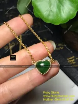 Dây chuyền trái tim ngọc bích Canada, vàng 18k - Ảnh 4