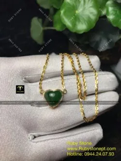 Dây chuyền trái tim ngọc bích Canada, vàng 18k
