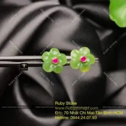Khuyên tai hoa mai Ngọc bích, vàng 10k - Hình ảnh 3