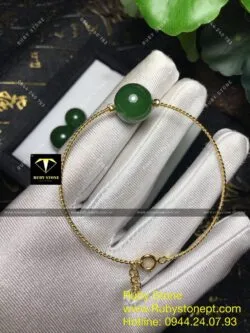 Lắc tay trái châu ngọc bích Canada, vàng 18k - Hình ảnh 7