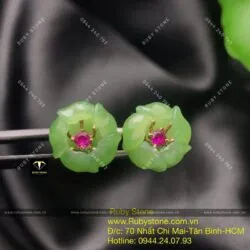 Khuyên tai Hoa mẫu đơn Ngọc bích, vàng 10k Khuyên tai Hoa mẫu đơn Ngọc bích, vàng 10k