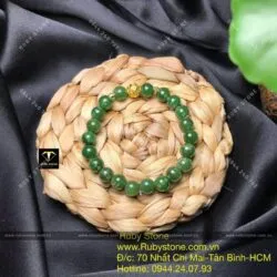 Chuỗi tay ngọc bích Canada 8 ly mix charm hoa sen vàng 24k - Ảnh 3