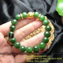Chuỗi ngọc bích Canada 10 ly mix charm vàng
