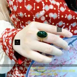 Nhẫn ngọc bích Oval sẫm màu, vàng 18k - Ảnh 5
