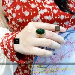 Nhẫn ngọc bích Oval sẫm màu, vàng 18k - Ảnh 6
