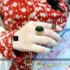 Nhẫn ngọc bích Oval sẫm màu, vàng 18k