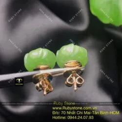 Khuyên tai Hoa mẫu đơn Ngọc bích, vàng 10k Khuyên tai Hoa mẫu đơn Ngọc bích, vàng 10k