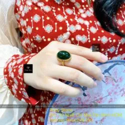 Nhẫn ngọc bích Oval sẫm màu, vàng 18k - Ảnh 7