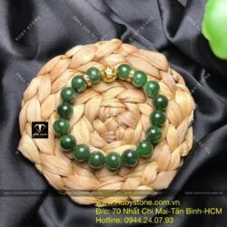 Chuỗi ngọc bích Canada 10 ly mix charm vàng - Ảnh 3