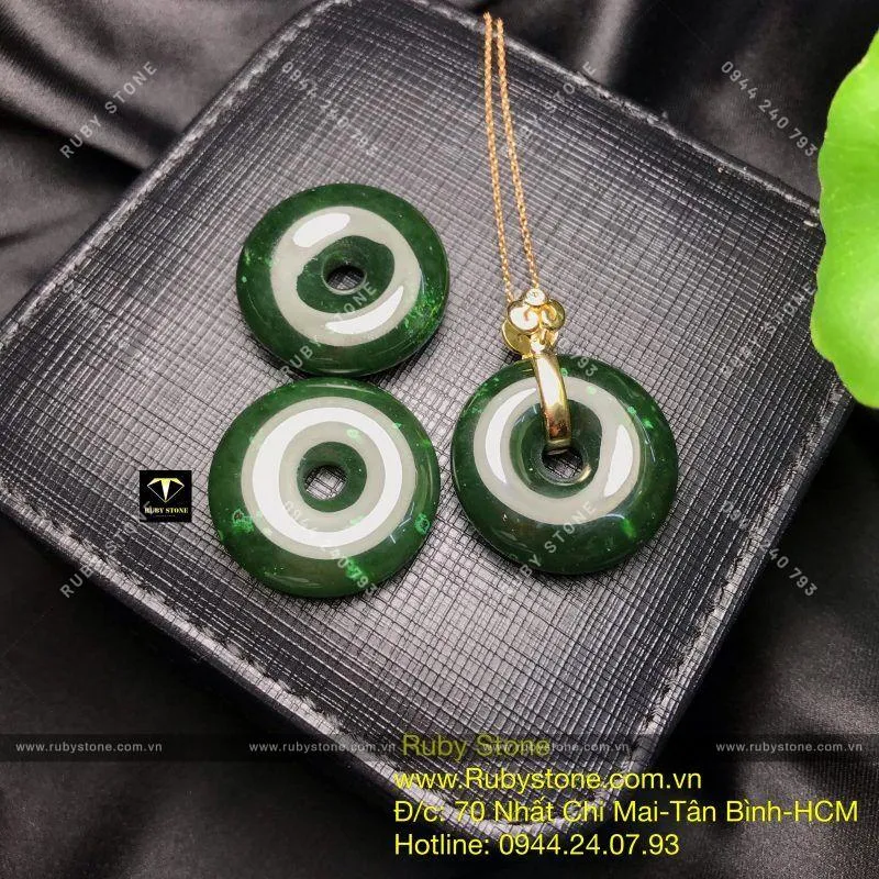 Đồng điếu ngọc bích Canada sẫm màu, vàng 18k Đồng điếu ngọc bích Canada sẫm màu, vàng 18k - Ảnh 5