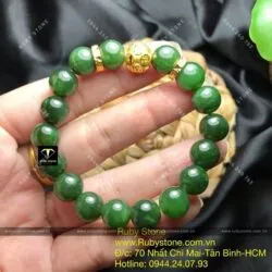 Chuỗi ngọc bích Canada 10 ly mix charm vàng - Ảnh 4
