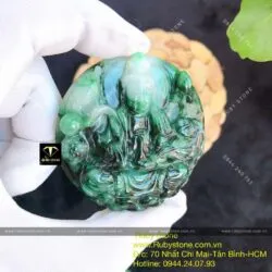 Tượng phật Mẹ Quan Âm liên hoa ngọc Cẩm thạch sơn thủy, KT 51mm - Hình ảnh 6