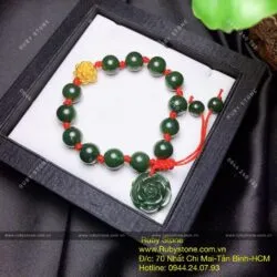 Vòng tay ngọc bích Canada, mix hoa sen vàng 24k - Hình ảnh 2