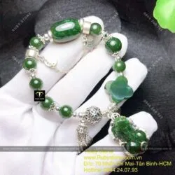 Vòng ngọc bích Canada sẫm màu mix charm bạc - Ảnh 4