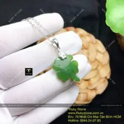Mặt dây chuyền cỏ 4 cánh Ngọc bích, móc bạc - Hình ảnh 3