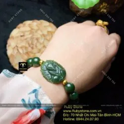 Vòng ngọc bích Canada mix Hồ ly, bi vàng 24k - Hình ảnh 3
