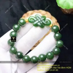 Vòng tay mix Đồng tâm kết Ngọc bích, bi vàng 24k Vòng tay mix Đồng tâm kết Ngọc bích, bi vàng 24k