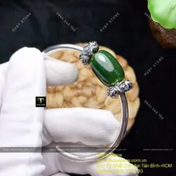 Kiềng tay bạc lu thống Ngọc bích thon đậm màu - Ảnh 3