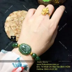 Vòng ngọc bích Canada mix Hồ ly, bi vàng 24k
