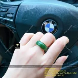 Nhẫn tròn ngọc bích Canada 2 viền trơn, vàng 18k - Hình ảnh 5