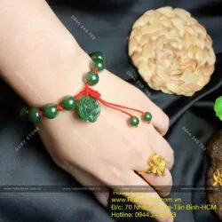 Vòng tay ngọc bích Canada, mix hoa sen vàng 24k - Hình ảnh 5