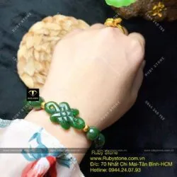 Vòng tay mix Đồng tâm kết Ngọc bích, bi vàng 24k Vòng tay mix Đồng tâm kết Ngọc bích, bi vàng 24k