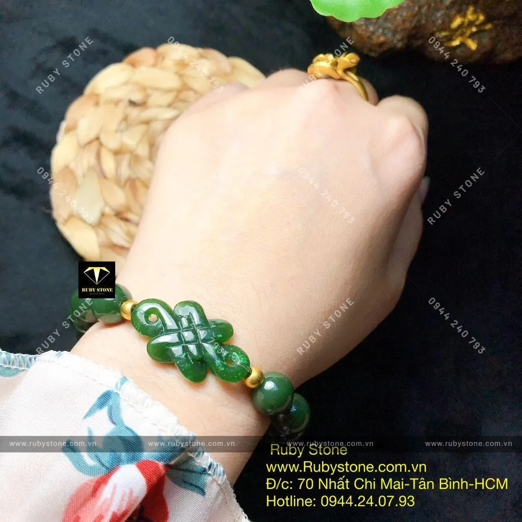 Vòng tay mix Đồng tâm kết Ngọc bích, bi vàng 24k Vòng tay mix Đồng tâm kết Ngọc bích, bi vàng 24k - Ảnh 3