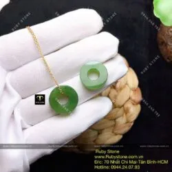 Mặt dây chuyền Đồng điếu Ngọc bích bản vuông, ĐK 15mm - Hình ảnh 4