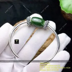 Kiềng tay bạc lu thống Ngọc bích thon đậm màu - Ảnh 6