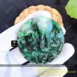 Tượng phật Mẹ Quan Âm liên hoa ngọc Cẩm thạch sơn thủy, KT 51mm - Hình ảnh 4