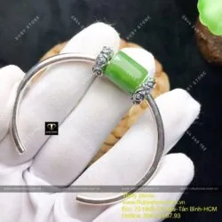 Kiềng bạc lu thống Ngọc bích vuông xanh lá - Ảnh 3