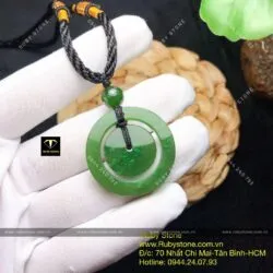 Bộ dây chuyền đồng điếu kép Ngọc bích, KT 28mm - Ảnh 4