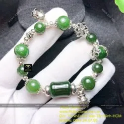 Vòng tay Ngọc bích mix charm bạc cao cấp - Ảnh 2
