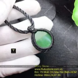 Mặt dây chuyền tròn Ngọc bích thắt dây tối giản, ĐK 23mm - Hình ảnh 2
