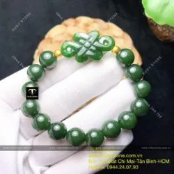 Vòng tay mix Đồng tâm kết Ngọc bích, bi vàng 24k Vòng tay mix Đồng tâm kết Ngọc bích, bi vàng 24k