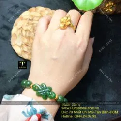 Vòng tay mix Đồng tâm kết Ngọc bích, bi vàng 24k Vòng tay mix Đồng tâm kết Ngọc bích, bi vàng 24k